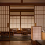 Interior view of Capella Kyoto, designed by Kengo Kuma and Associates with Brewin Design Office, in Miyagawa-cho.